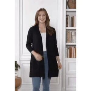 Isaac Mizrahi Live‎ Womens Plus 4X Open Front Cardigan Navy Blue Pockets NWT